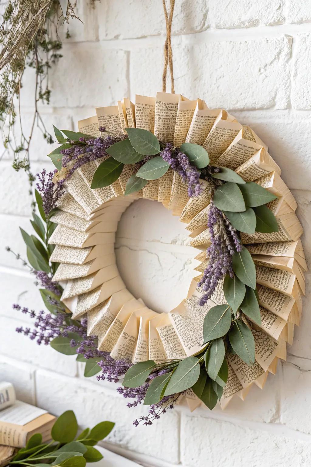 Turn your love for literature into art with this stunning vintage book page wreath. Perfect for adding a literary twist to your decor!