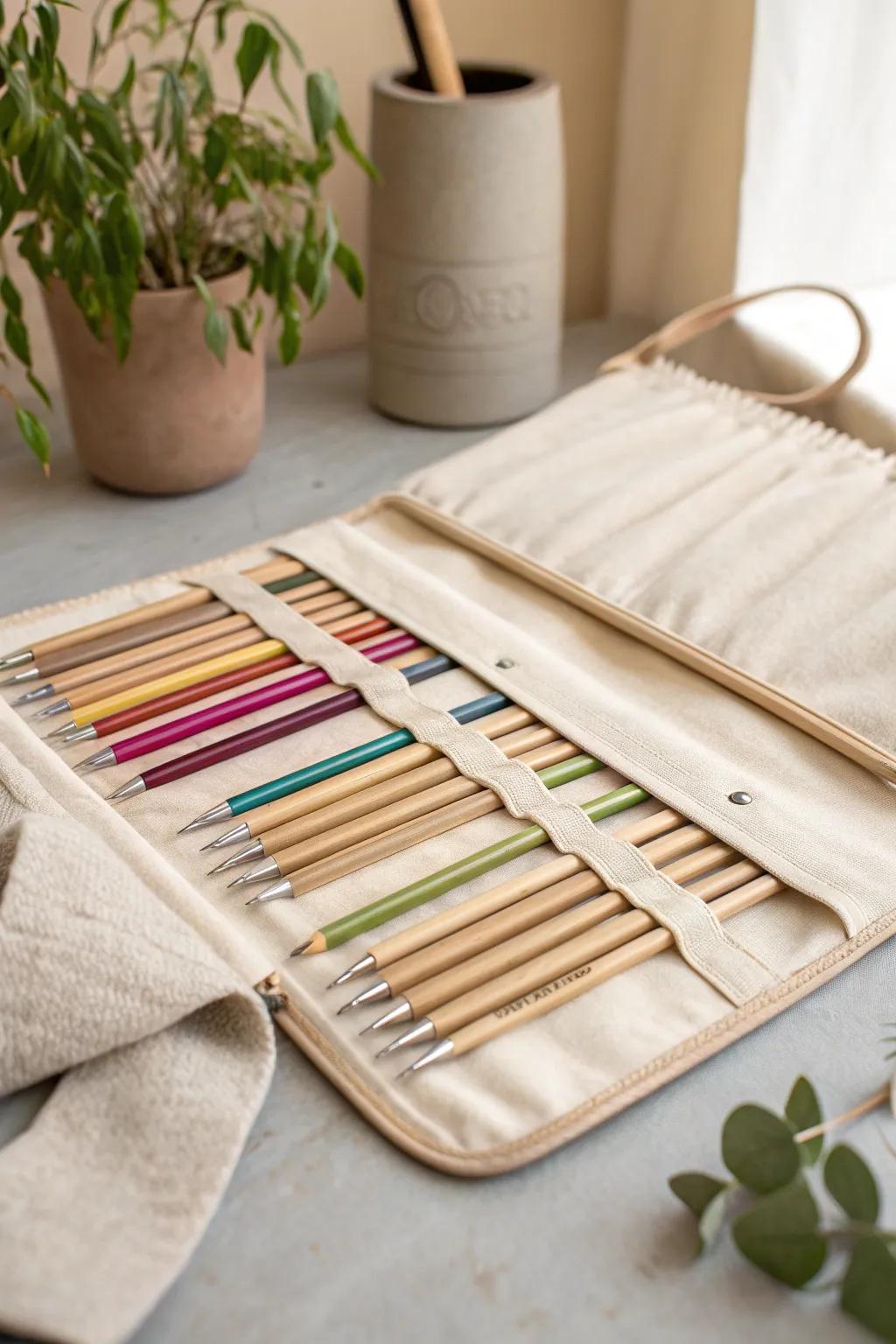 Keep your knitting needles elegantly organized with this chic accordion-style case.