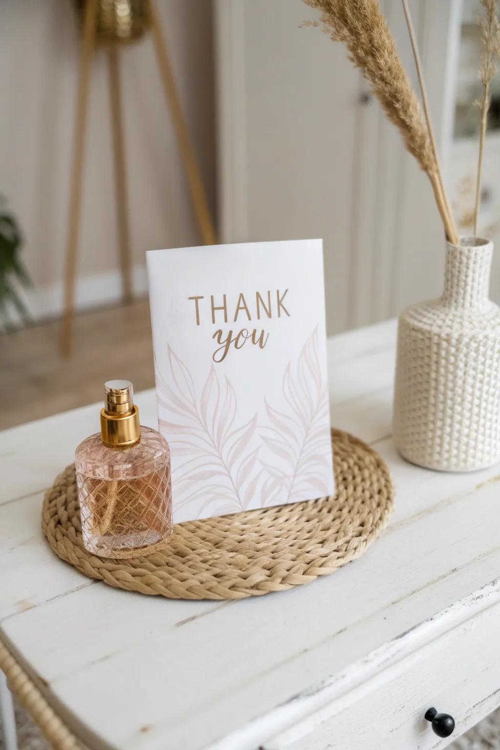 Add a personal touch to your thank you cards with a spritz of your favorite fragrance for an unforgettable gesture.