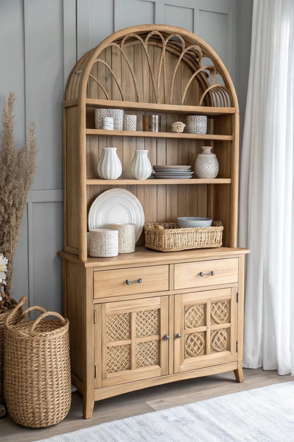 Embrace serenity with a minimalist hutch that blends Scandinavian simplicity with boho charm.