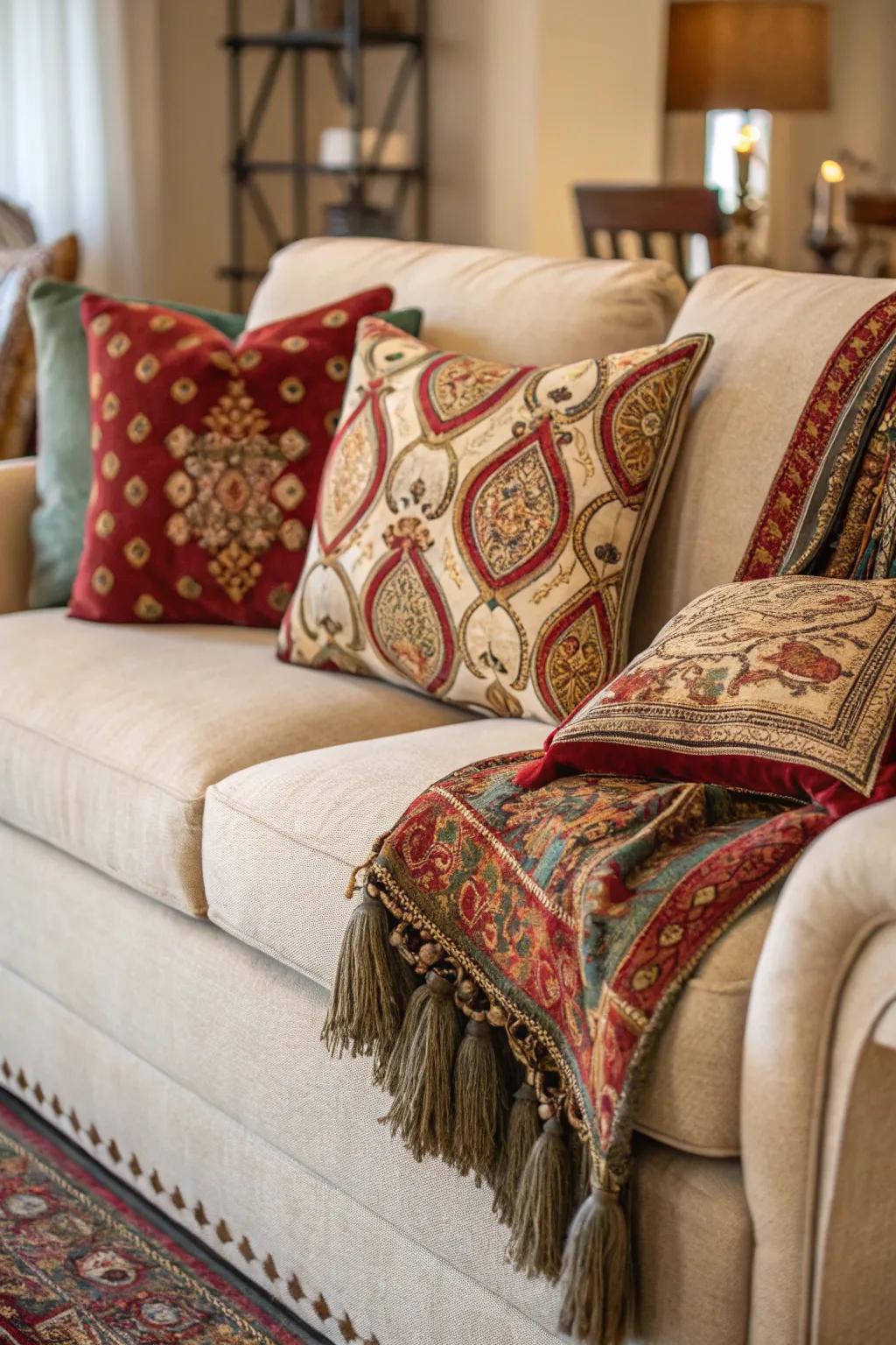 Italian style throws and pillows add comfort and depth to your living space.