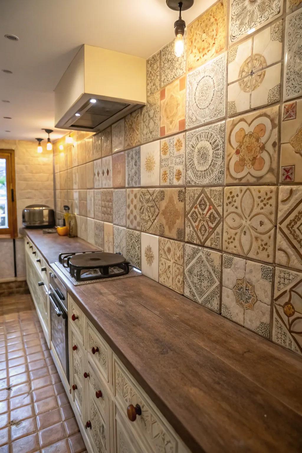 Handmade-look tiles add artisanal character to this kitchen.