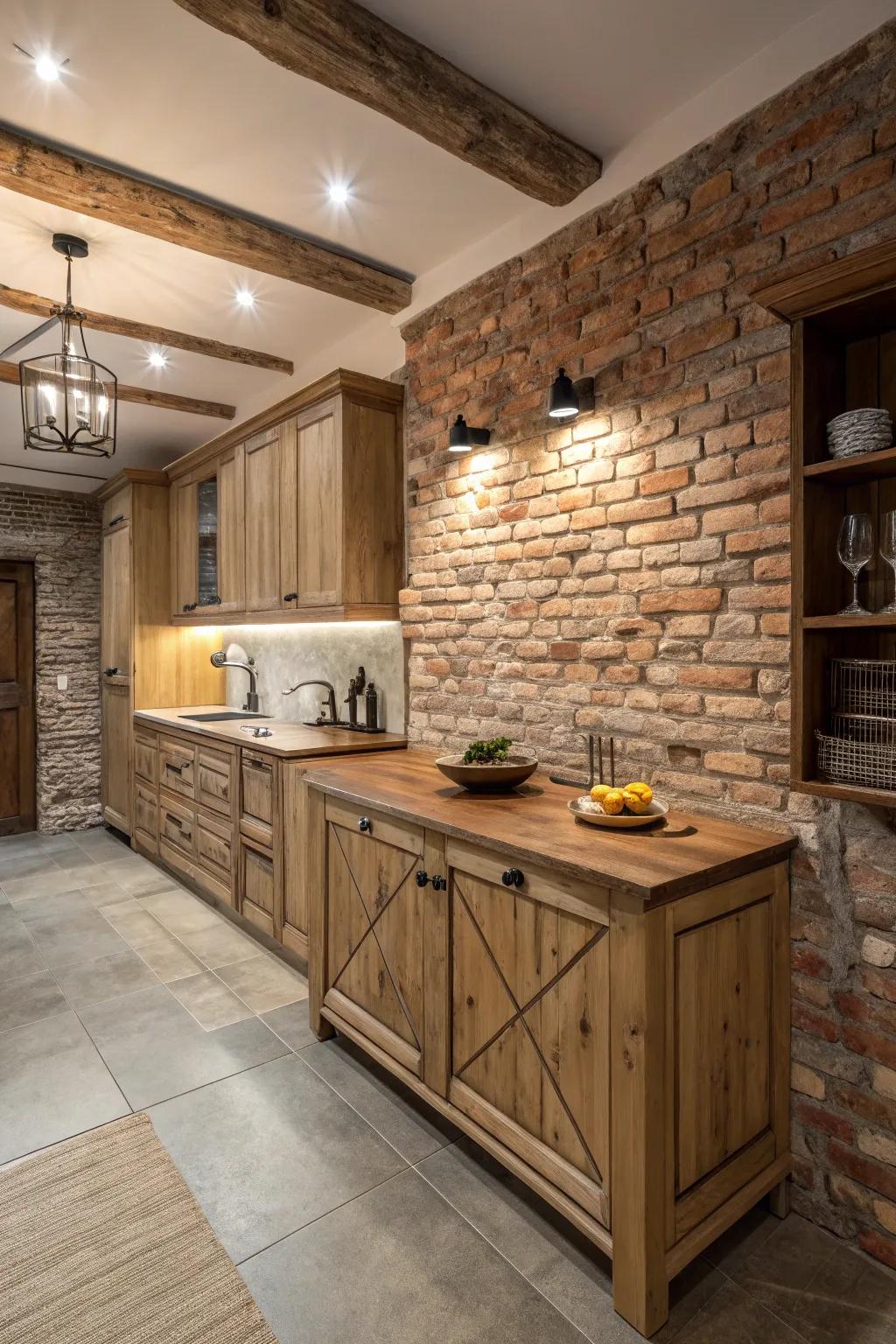 Textures add depth and interest to a windowless kitchen.