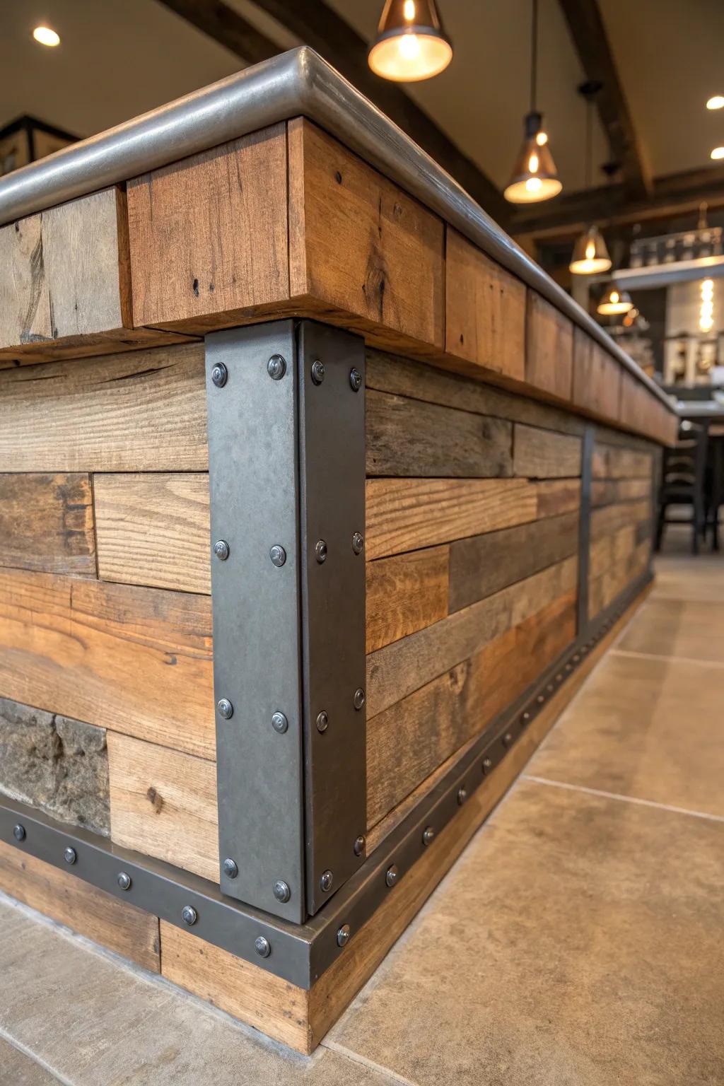 Elevate your space with a crafted blend of wood and metal for a striking knee wall design.