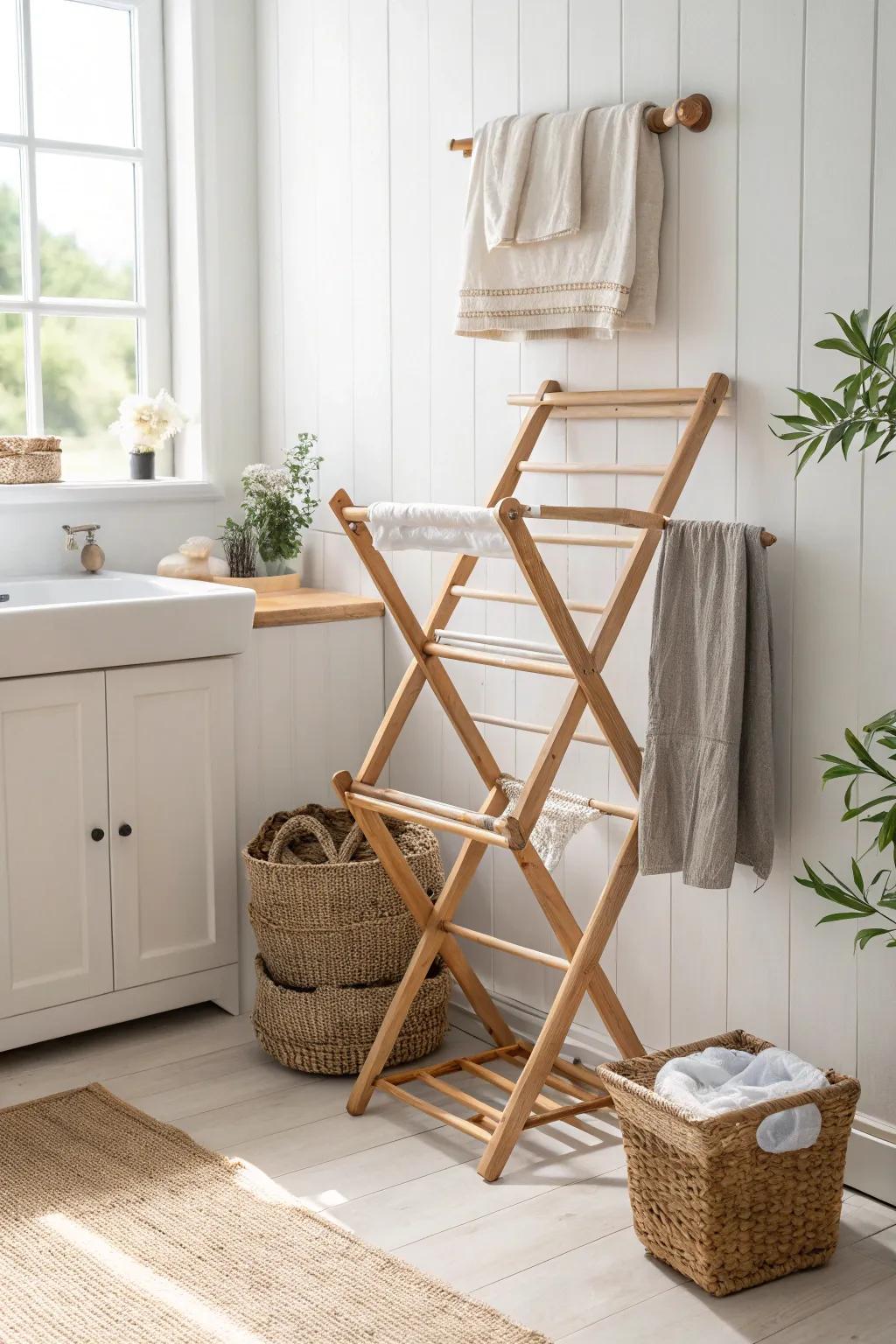 Effortlessly chic and practical: Discover the beauty of space-saving with a Scandinavian-inspired accordion rack.