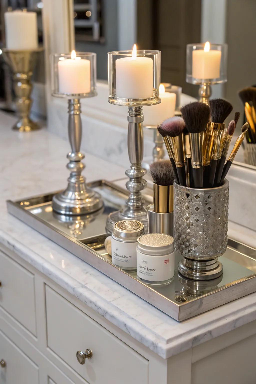 Candle holders add sophistication and elegance to brush storage.