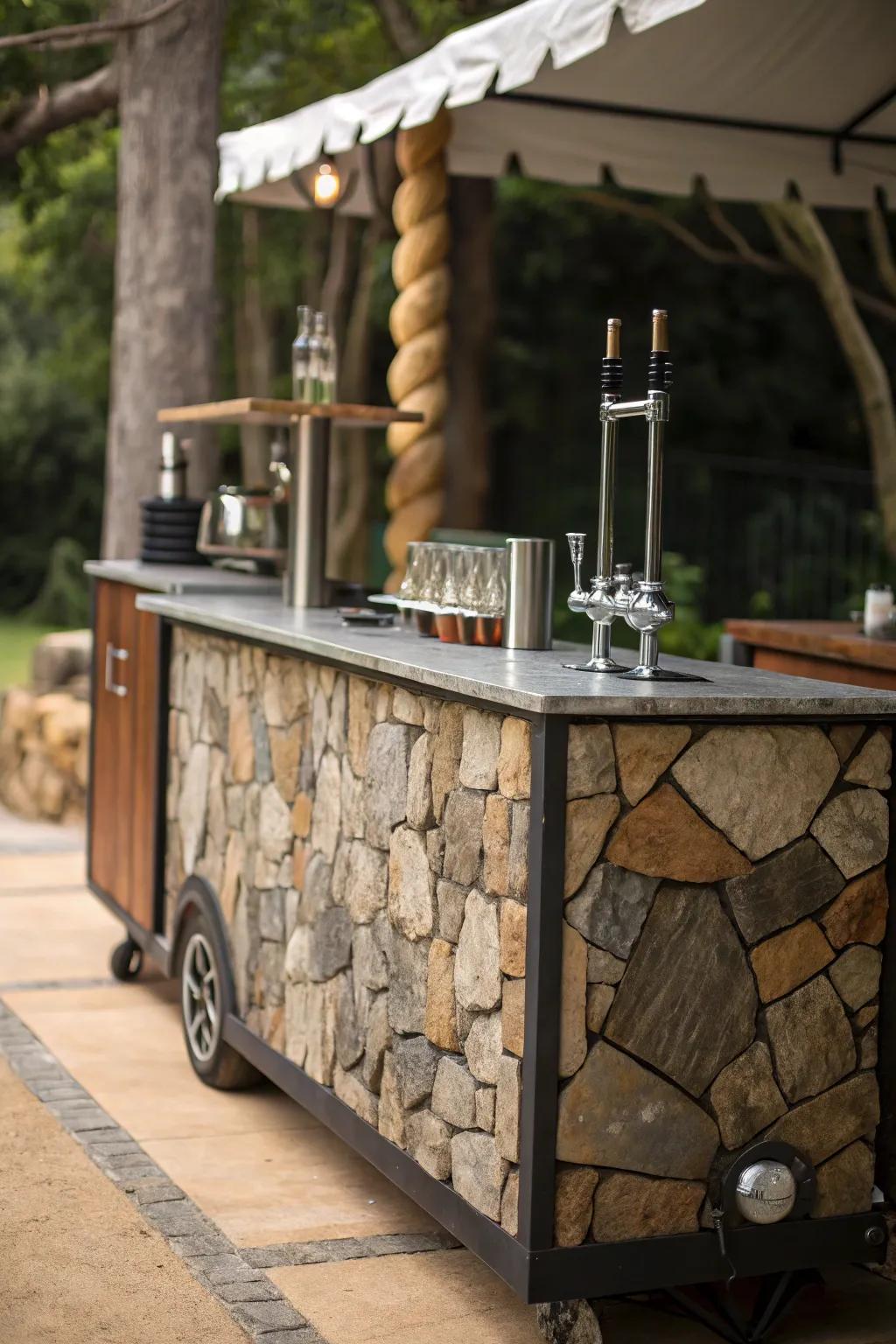 Textured materials add depth and interest to this mobile bar.
