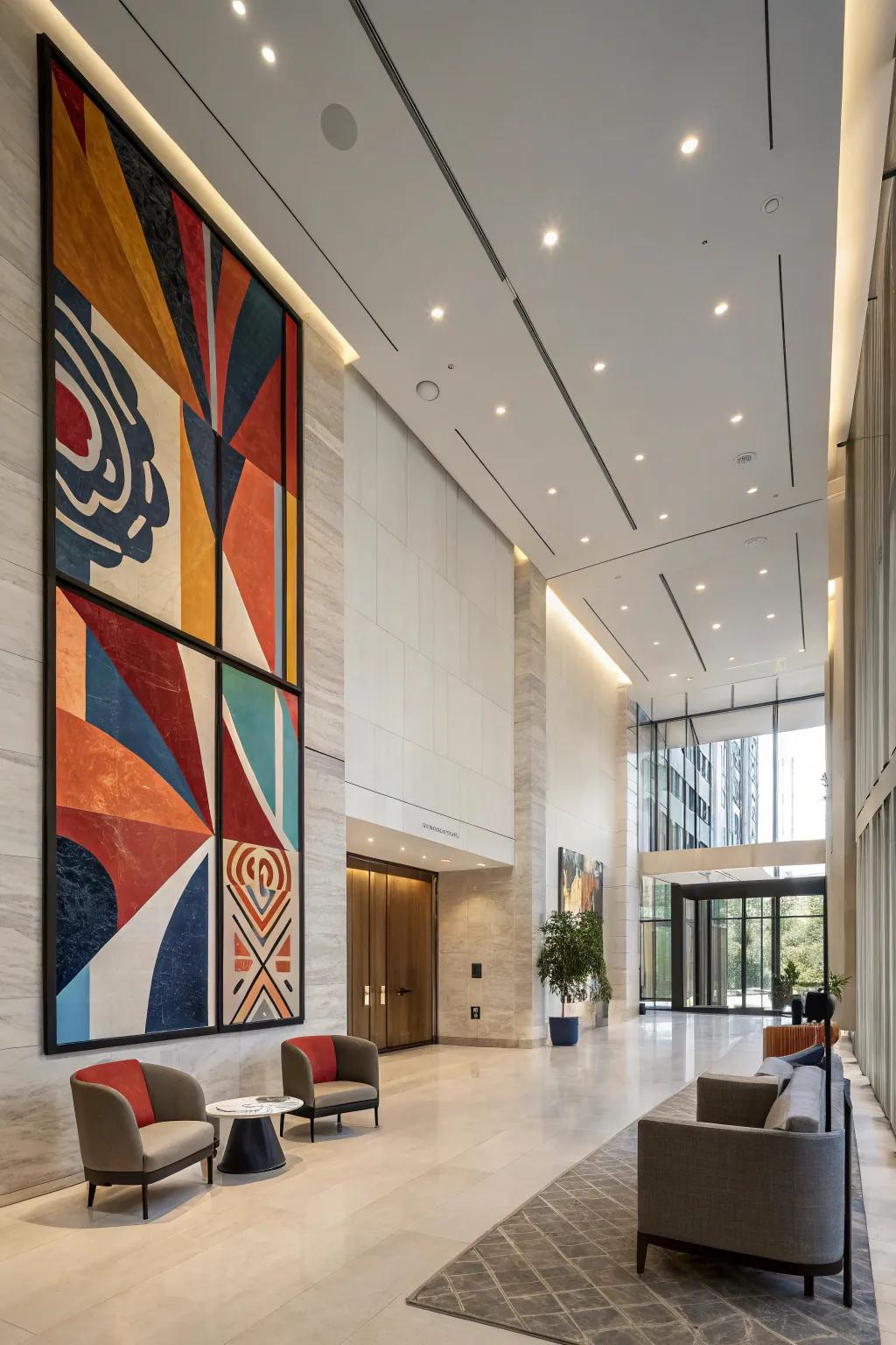 A surprising art installation redefines this modern foyer.