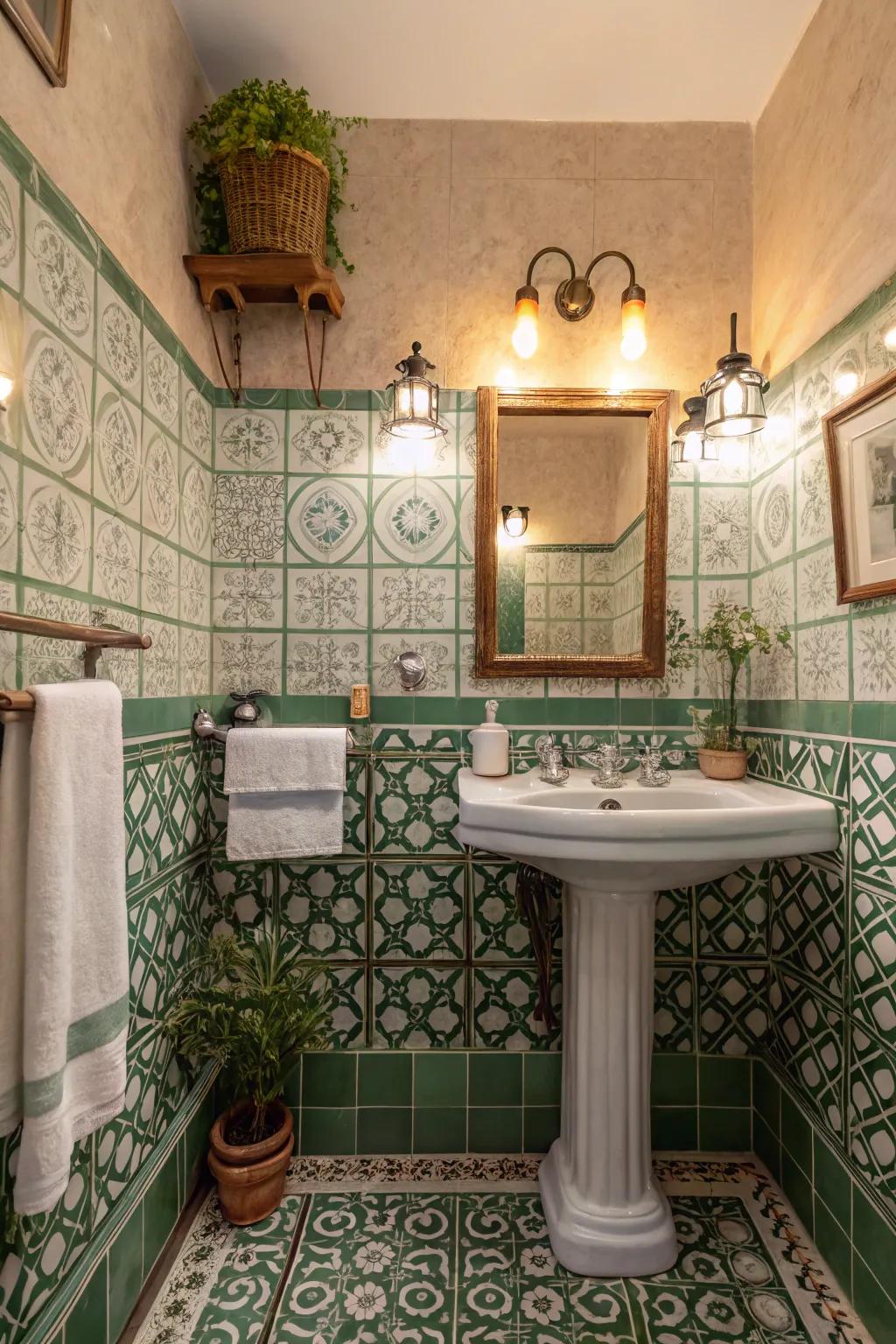 Nostalgic charm with vintage patterned tiles.