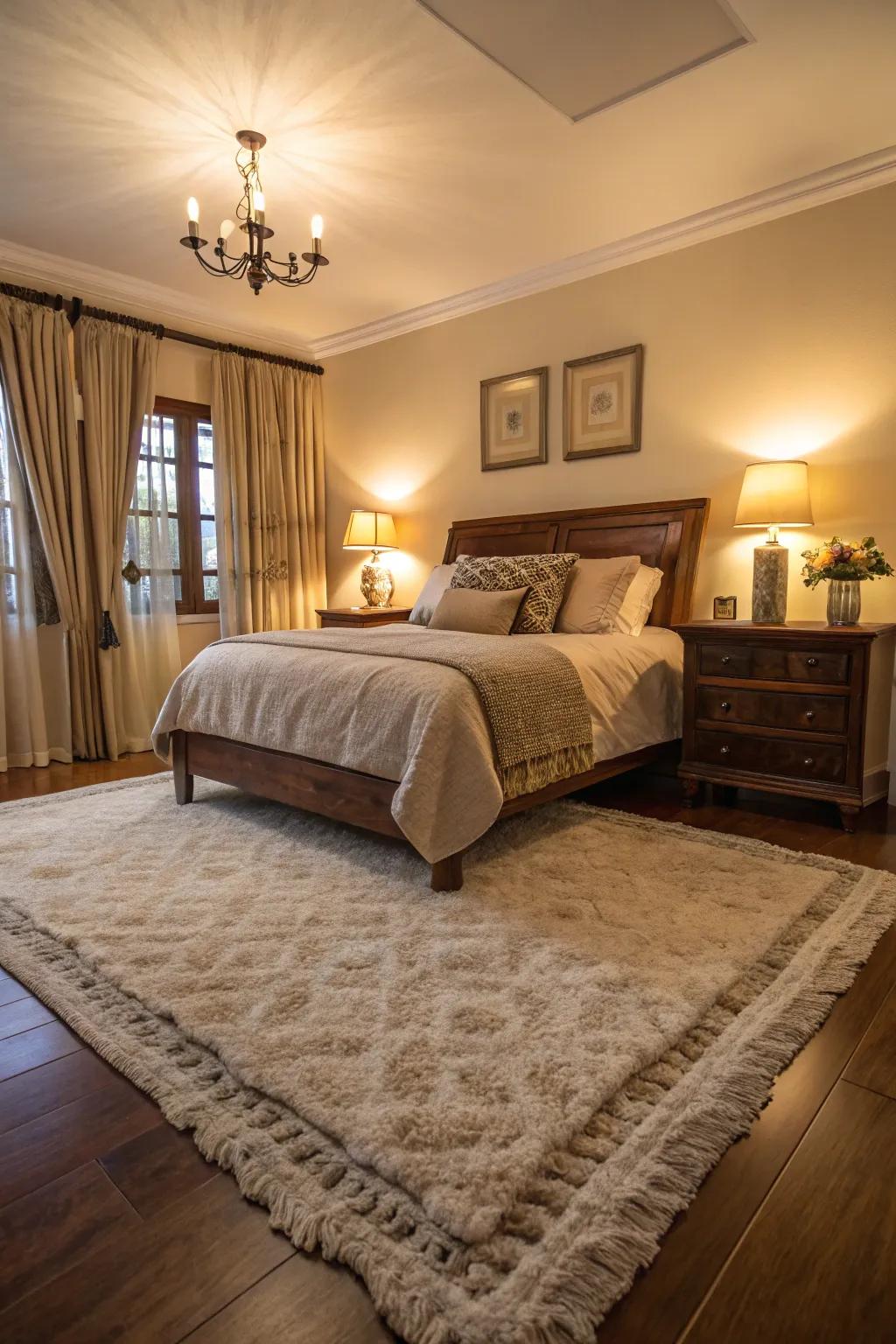 A cozy rug adds warmth and texture to your bedroom floor.