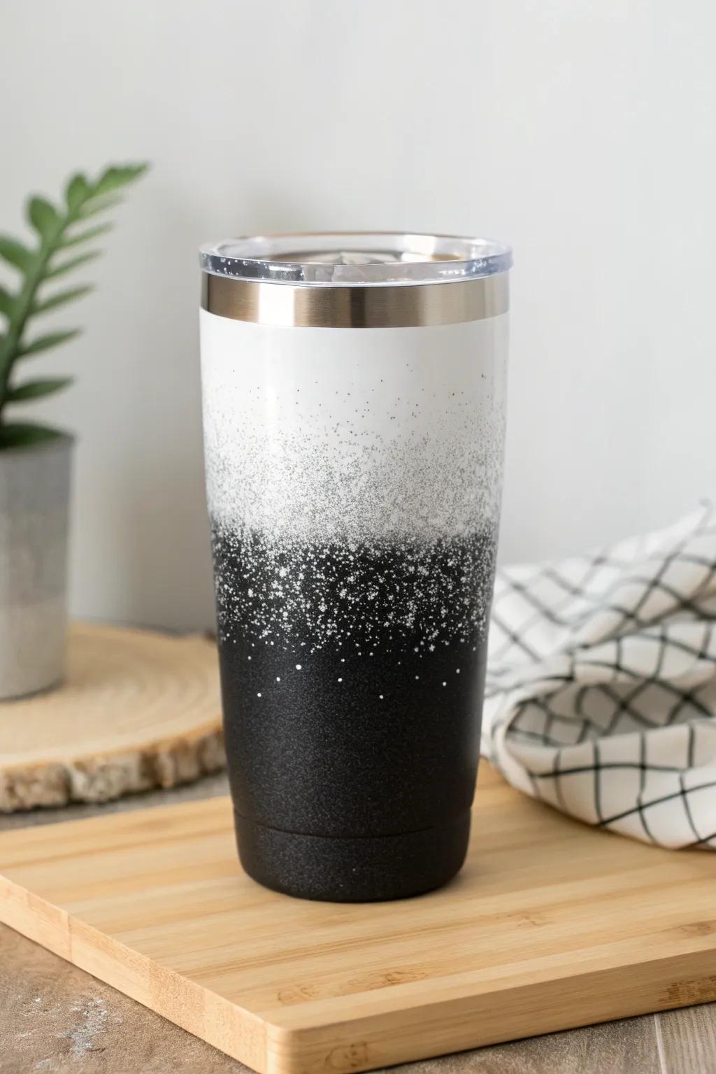 Add a touch of elegance to your day with this monochrome ombre glitter tumbler. Perfect for those who appreciate simplicity with a sparkle!