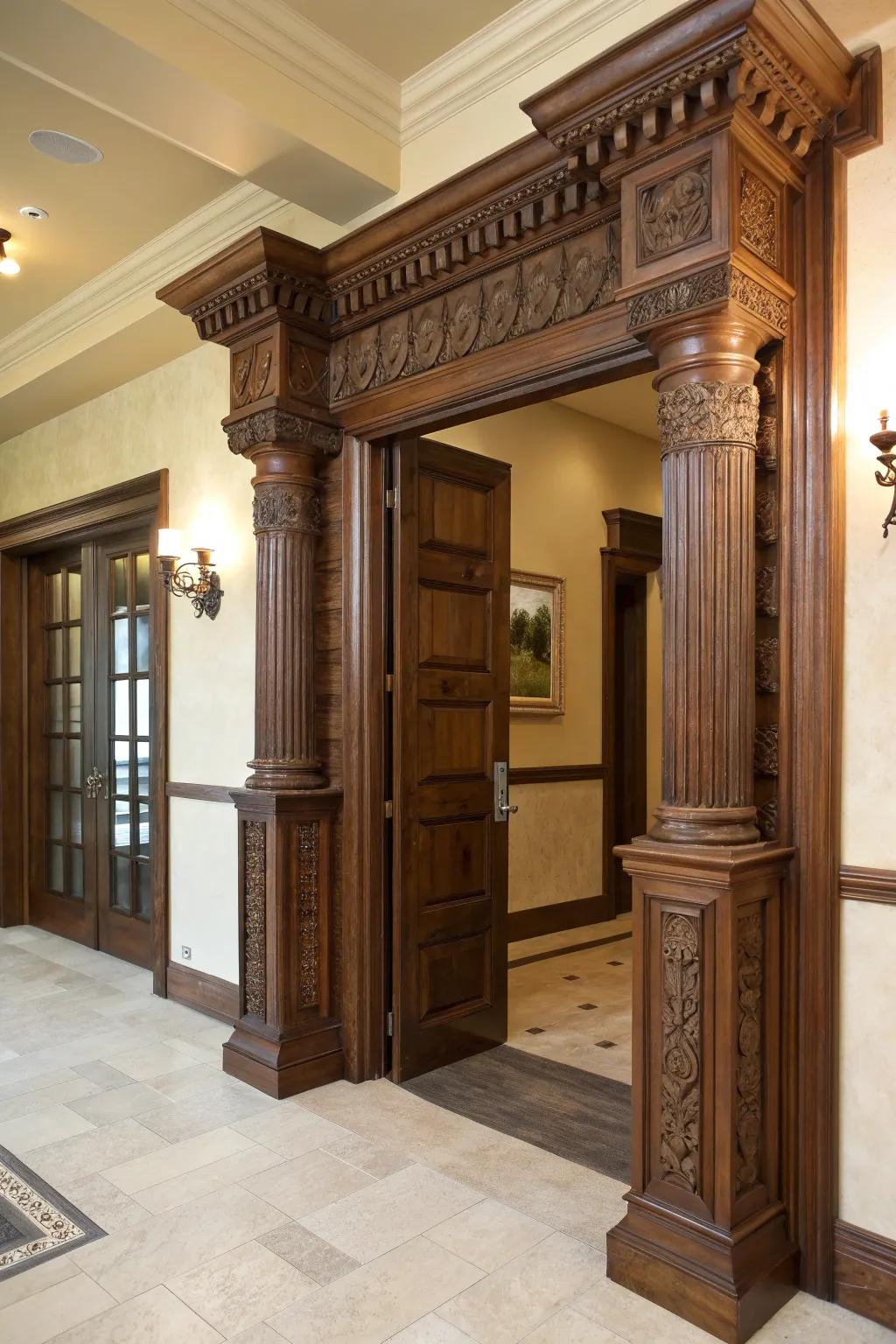 Elevate your entrance with handcrafted faux columns for a touch of sophistication.