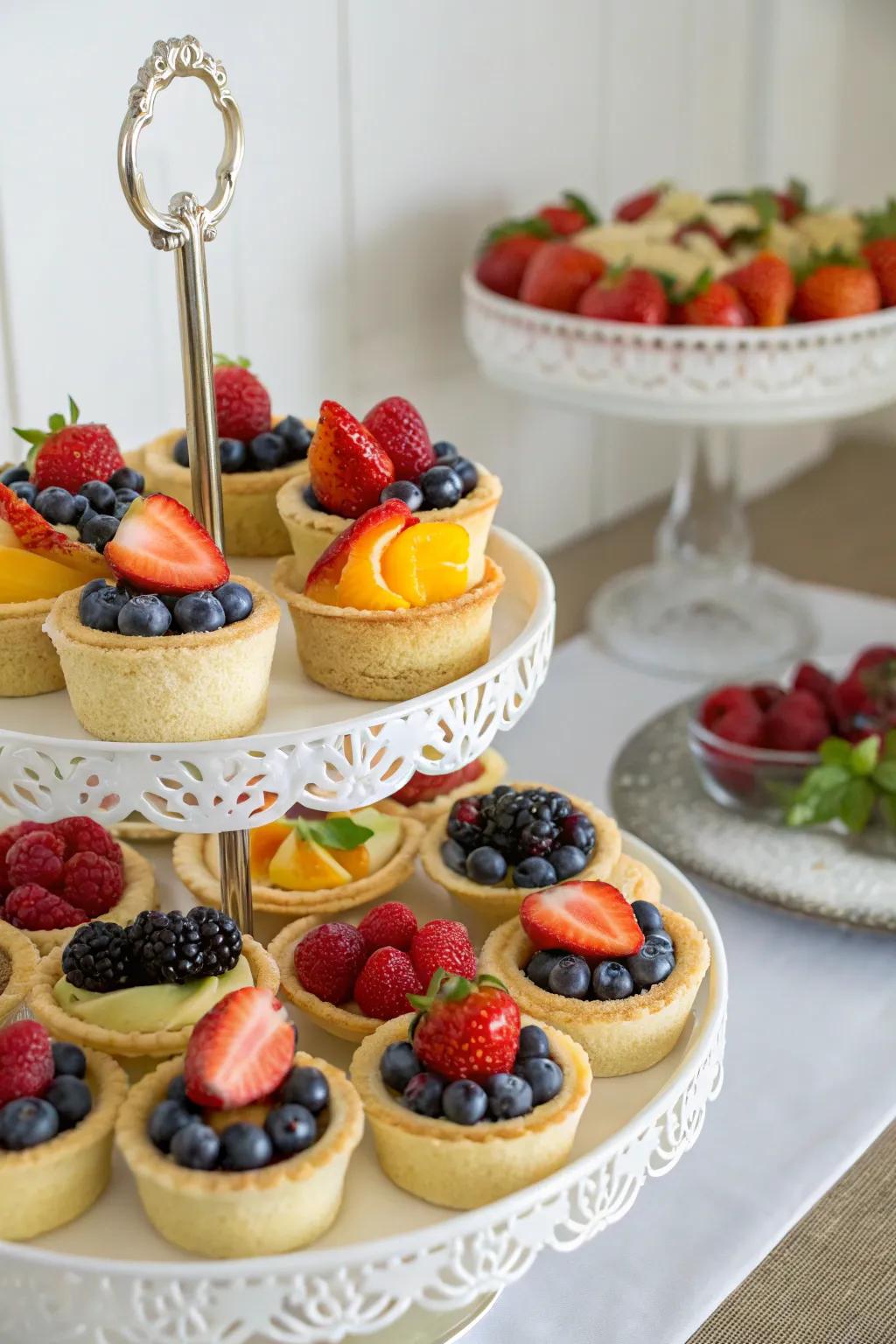 Mini fruit tarts offer a sweet and visually appealing treat.