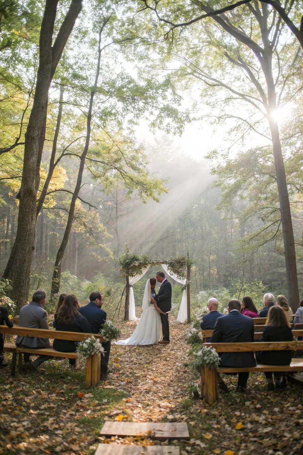 Nature provides a stunning backdrop for a boho wedding ceremony.