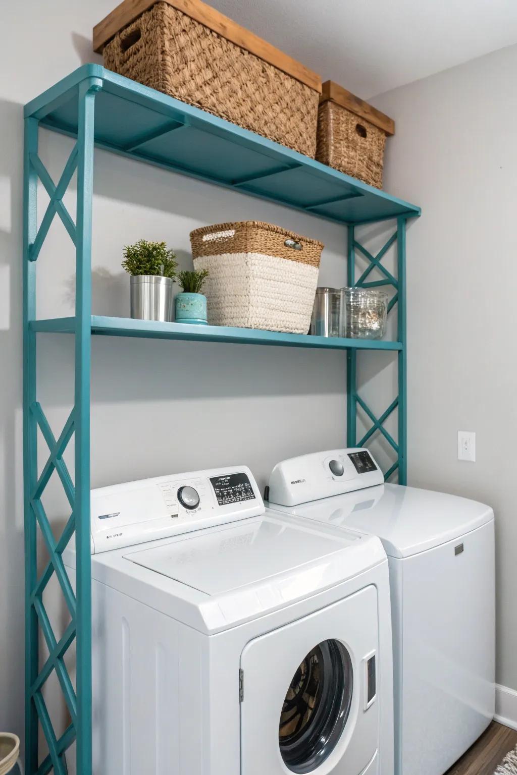 Elevate your laundry space with a pop of color and sleek design—explore the elegance of powder-coated metal shelving.