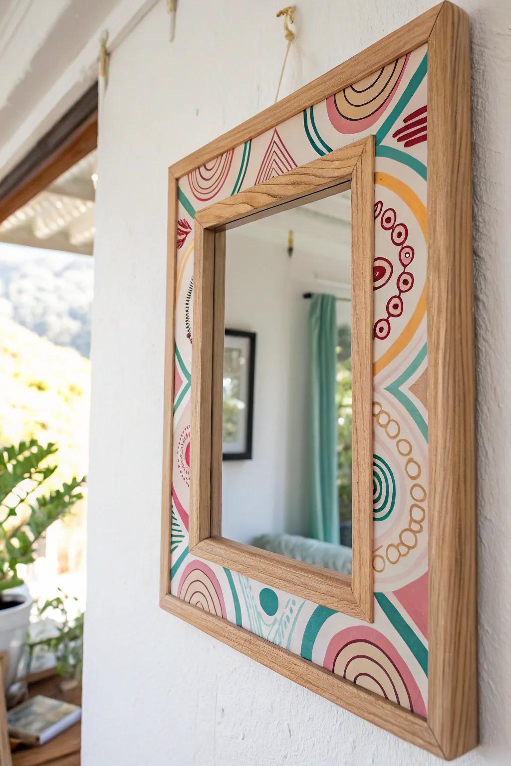 Add a playful twist to your hallway with a quirky, painted mirror frame that speaks volumes of style!