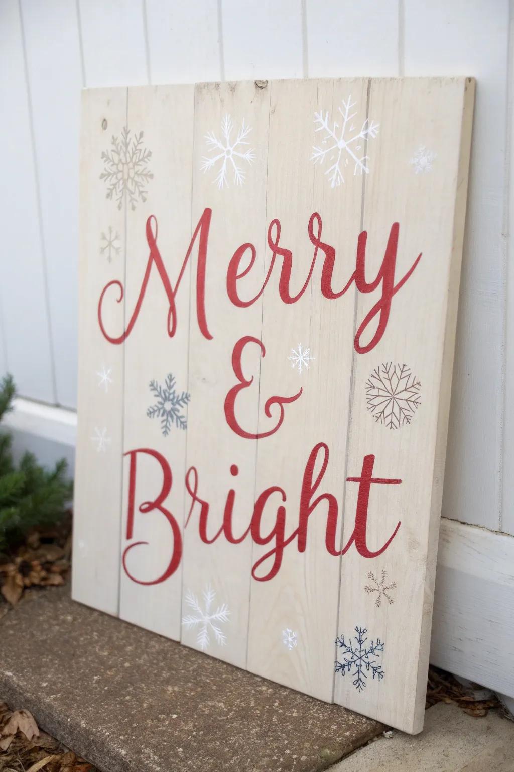 Capture the holiday spirit with this 'Merry & Bright' wooden sign—a perfect blend of minimalist design and festive cheer!