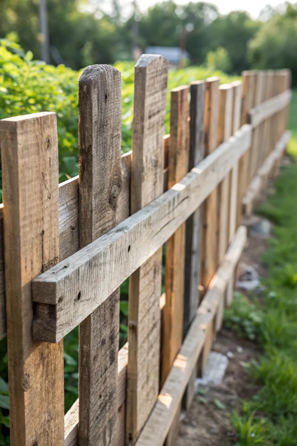 Embrace timeless charm with a rustic pallet fence that blends seamlessly with nature.