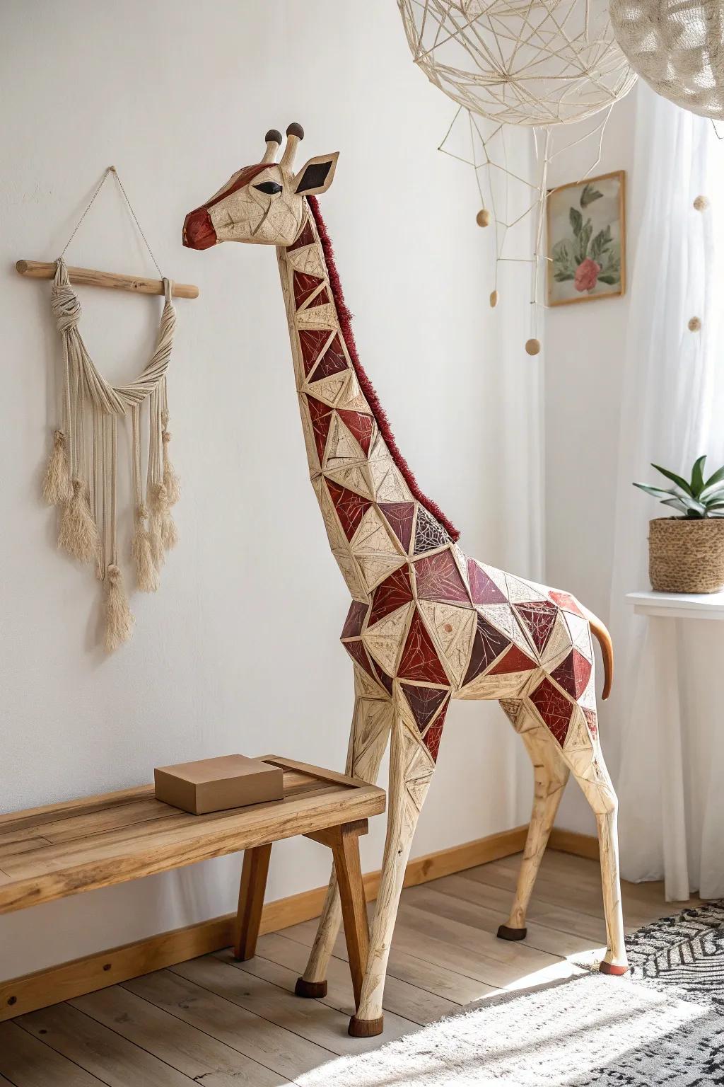 Elevate your space with the elegance of a sculptural paper giraffe, where craftsmanship meets natural beauty.