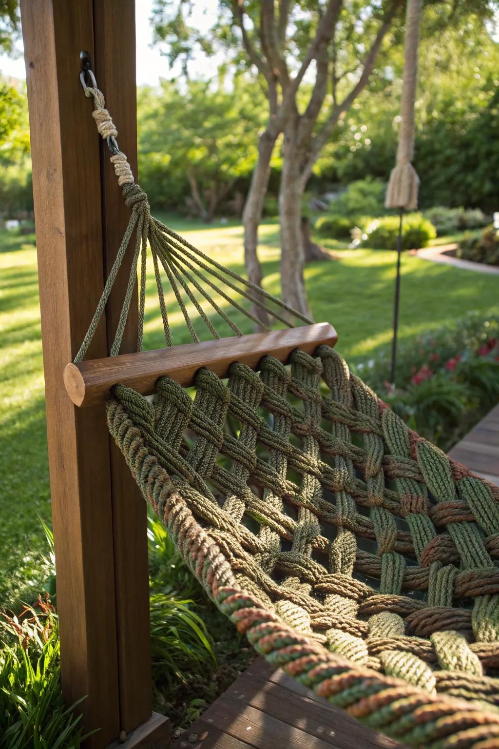 Master the art of relaxation with a handcrafted paracord hammock.