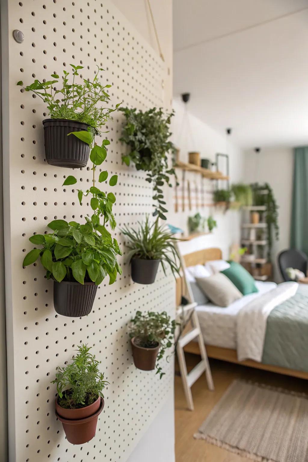 Bring nature indoors with a pegboard plant wall.