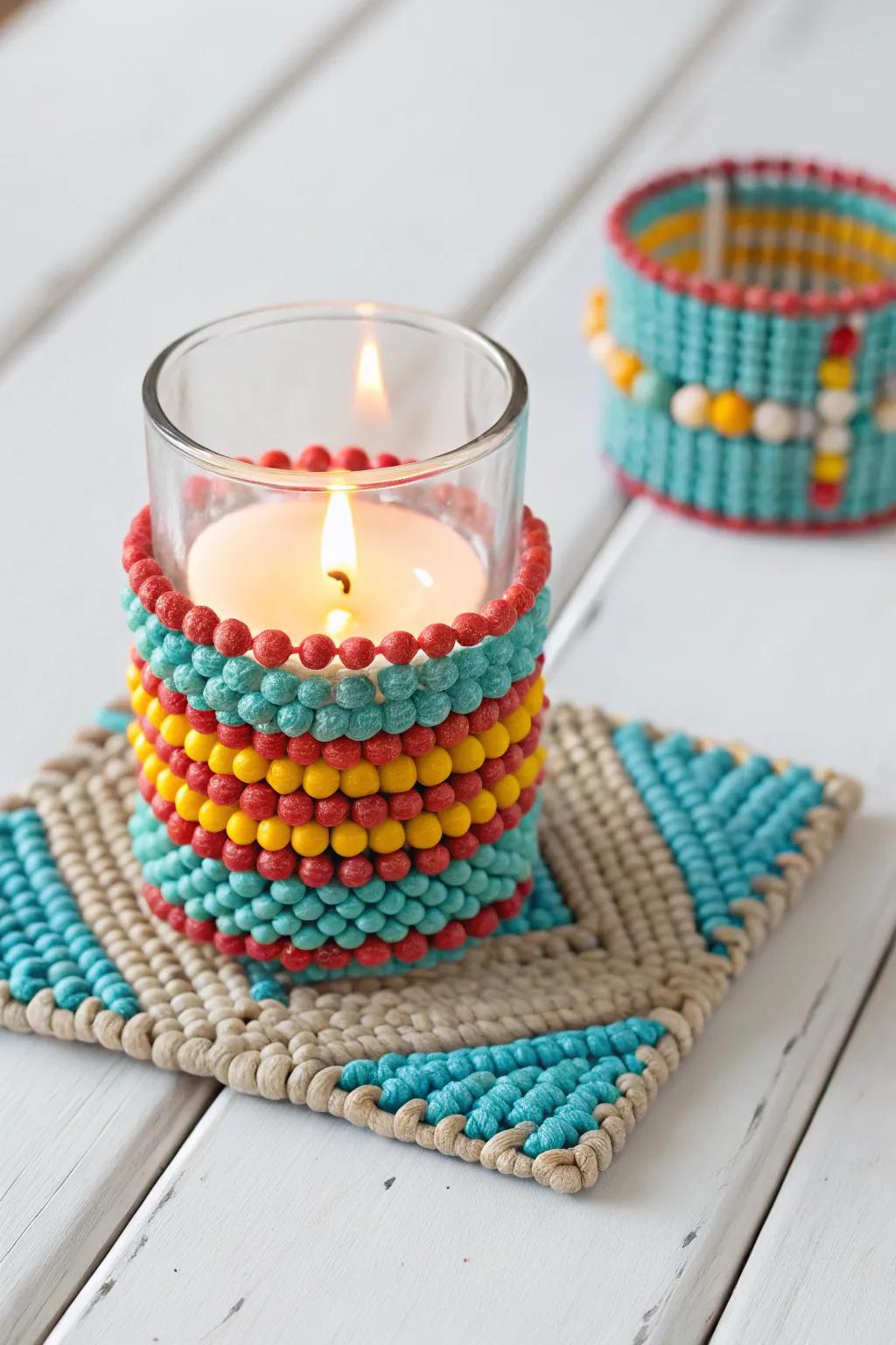 Illuminate your space with a touch of Boho elegance using these stunning beaded candle holders.