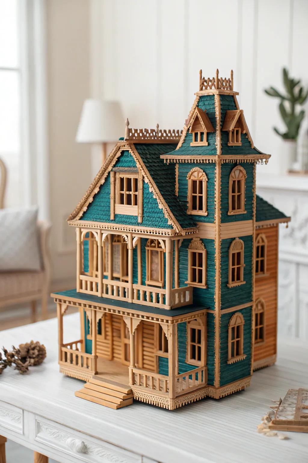 Discover the art of craftsmanship with this stunning popsicle stick mansion, where simplicity meets elegance.