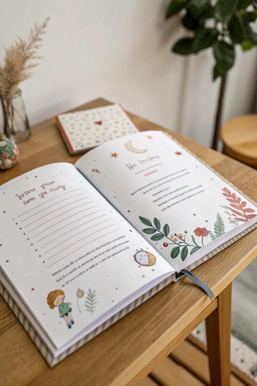 Capture your child's unique stories with a beautifully crafted memory book that combines simplicity and vibrant artistry.