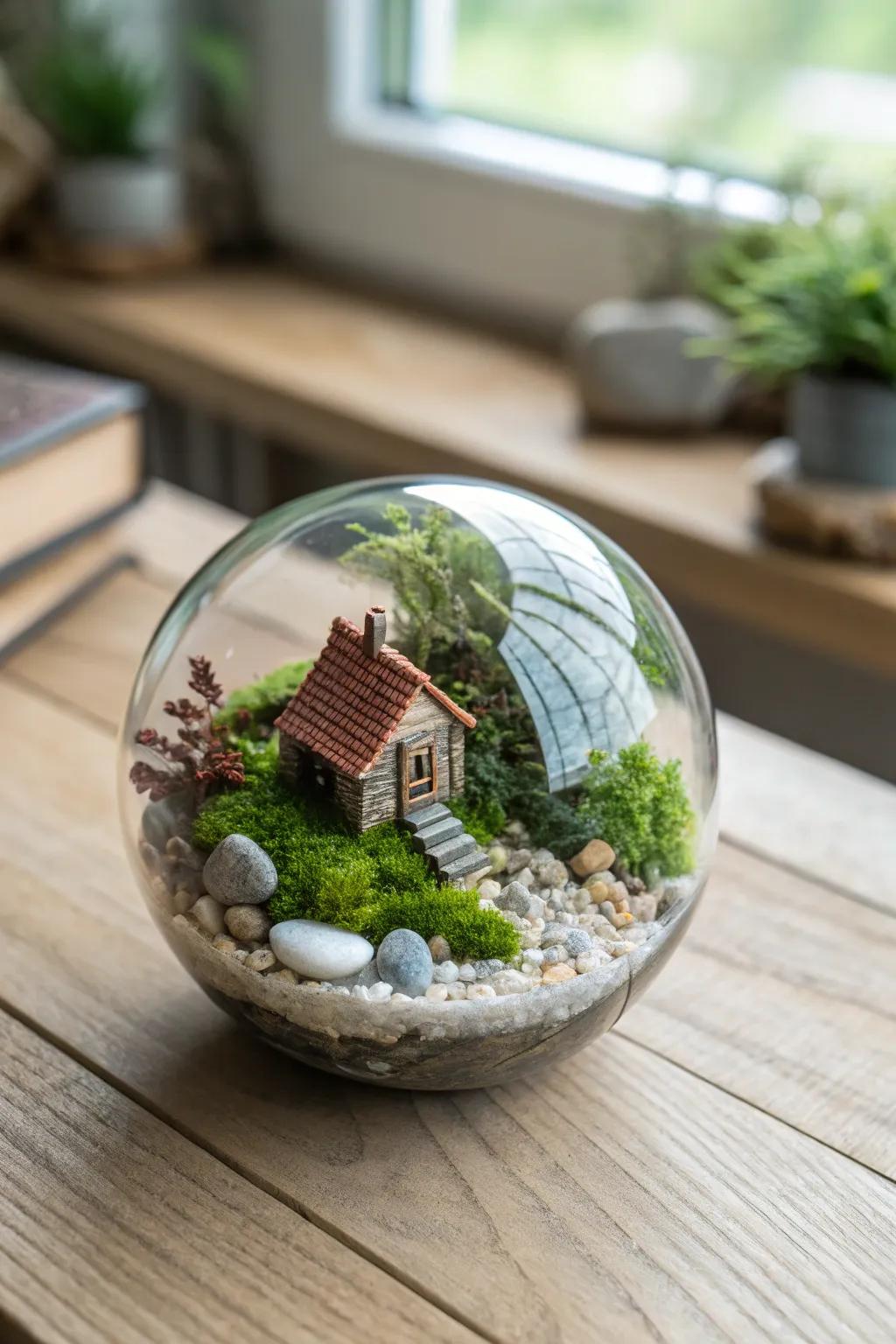 Discover serenity in miniature form with this enchanting resin sphere landscape.