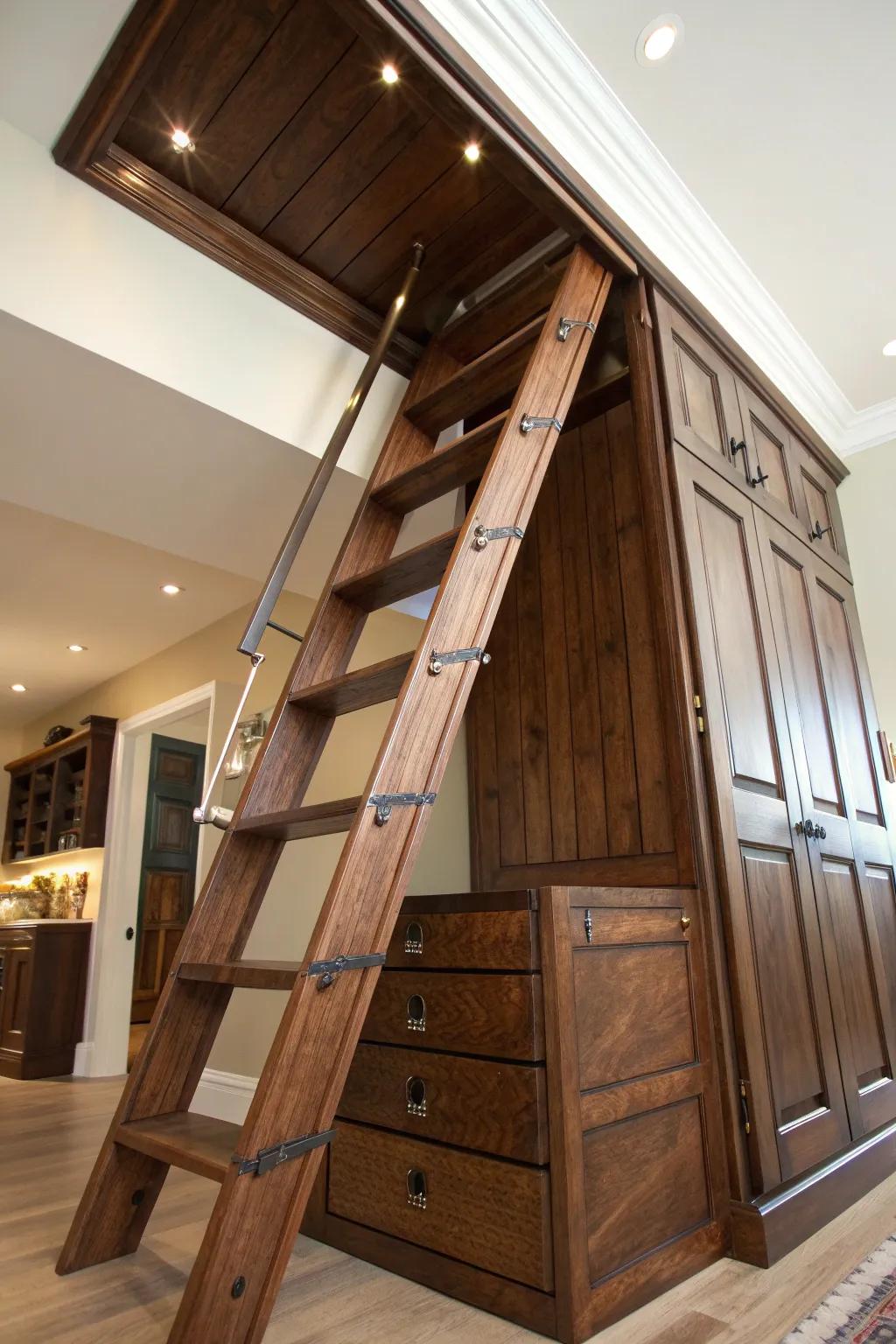 Elevate your space with a loft ladder that doubles as stylish storage.