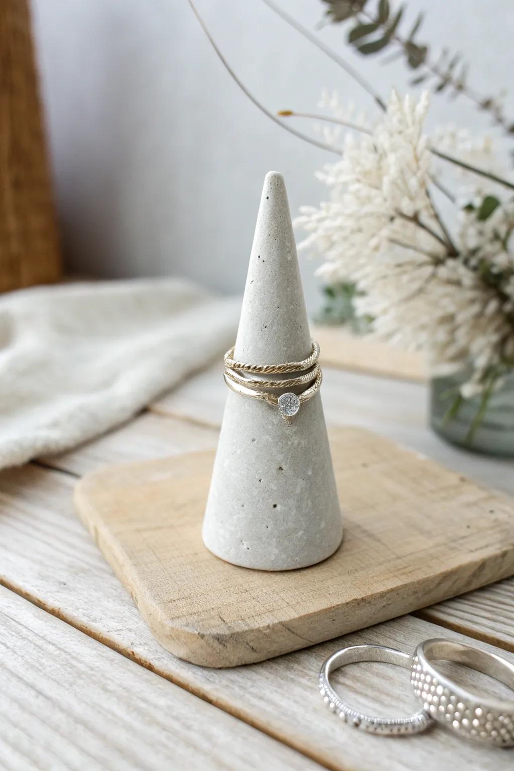 Embrace simplicity with these chic concrete cone ring holders – where minimalism meets elegance.