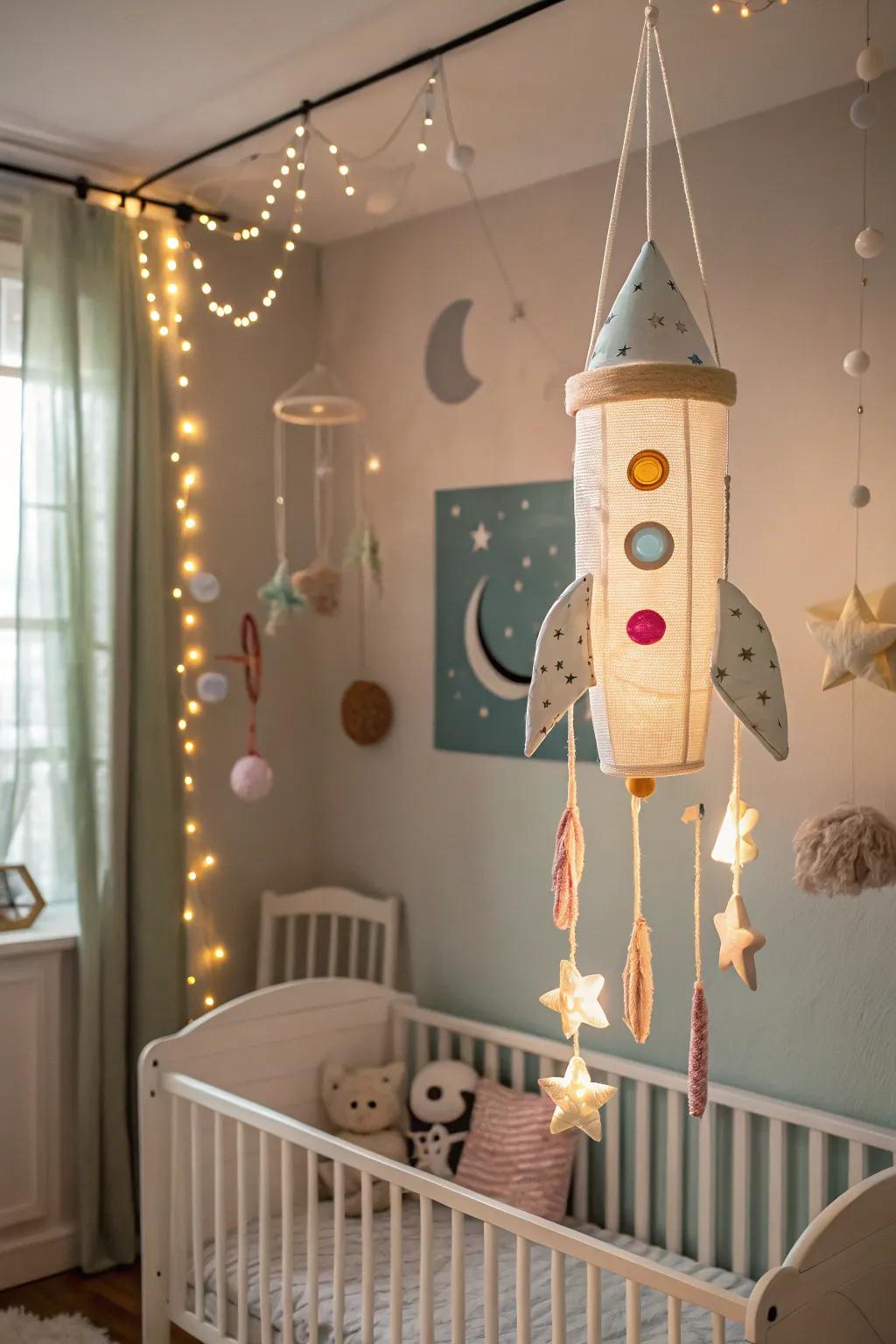 Inspire wonder with a hanging rocket mobile.