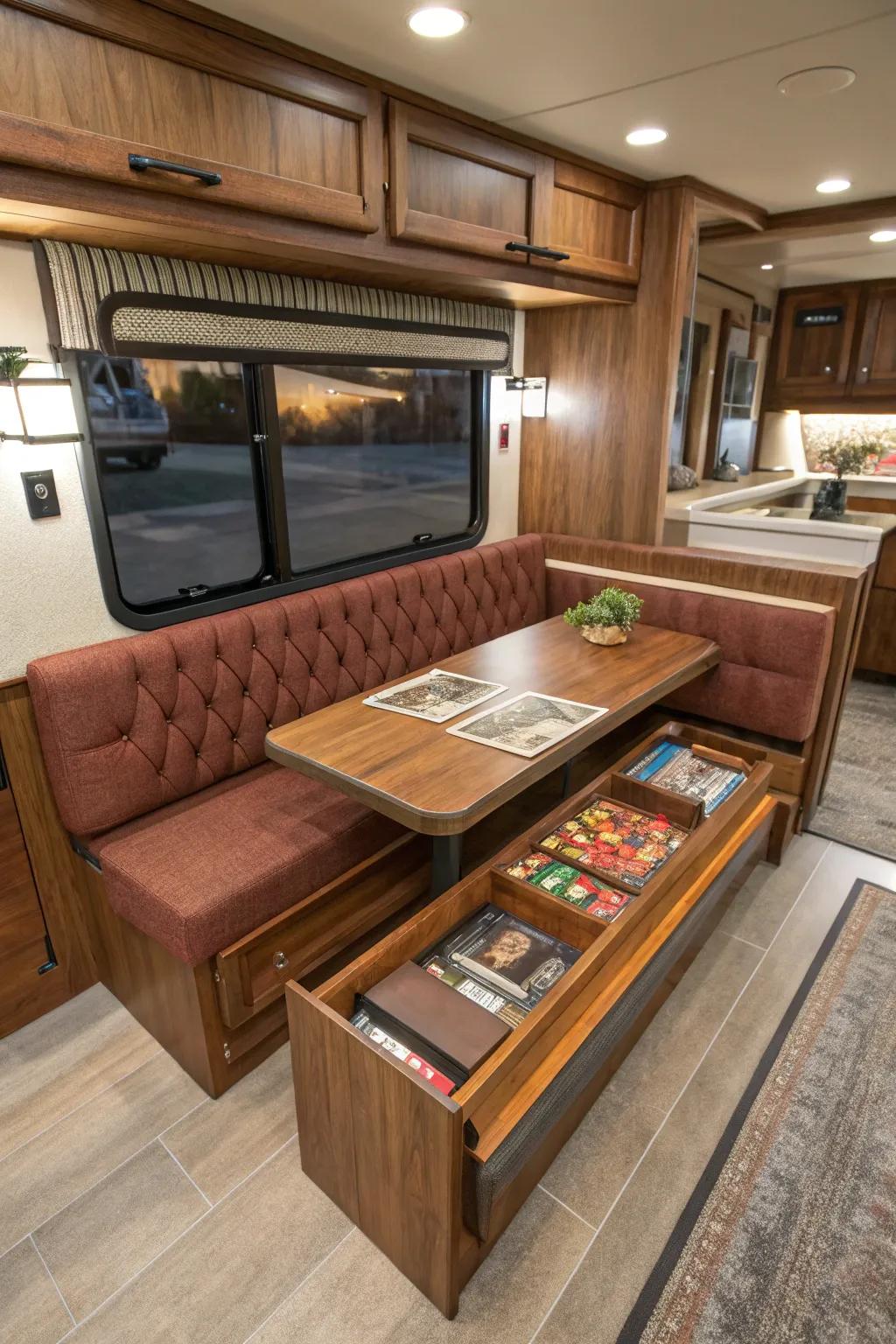 Transform your RV with this handcrafted banquette that combines style, comfort, and clever storage solutions.