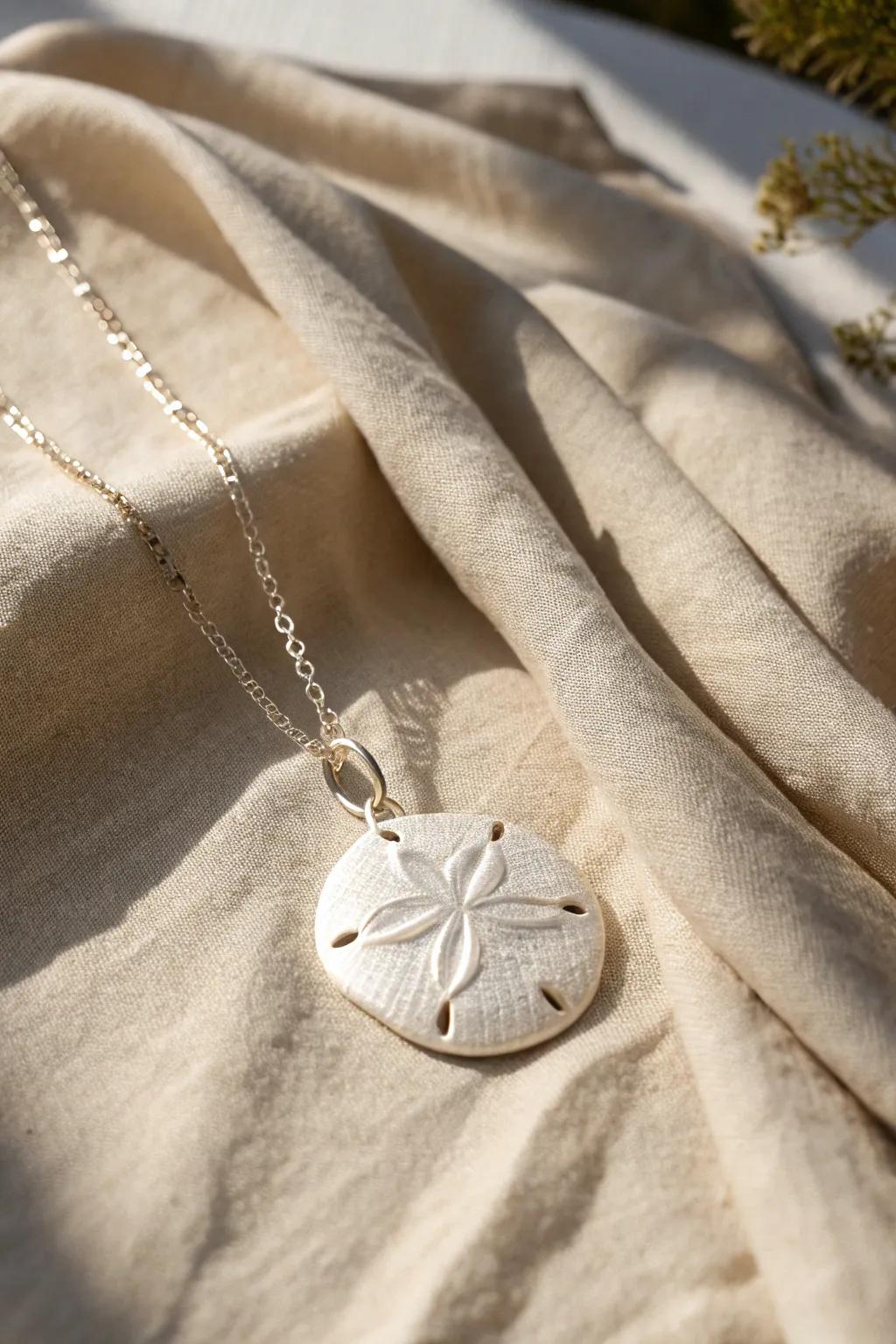Embrace simplicity with a touch of the ocean: a sand dollar pendant for the modern bohemian soul.