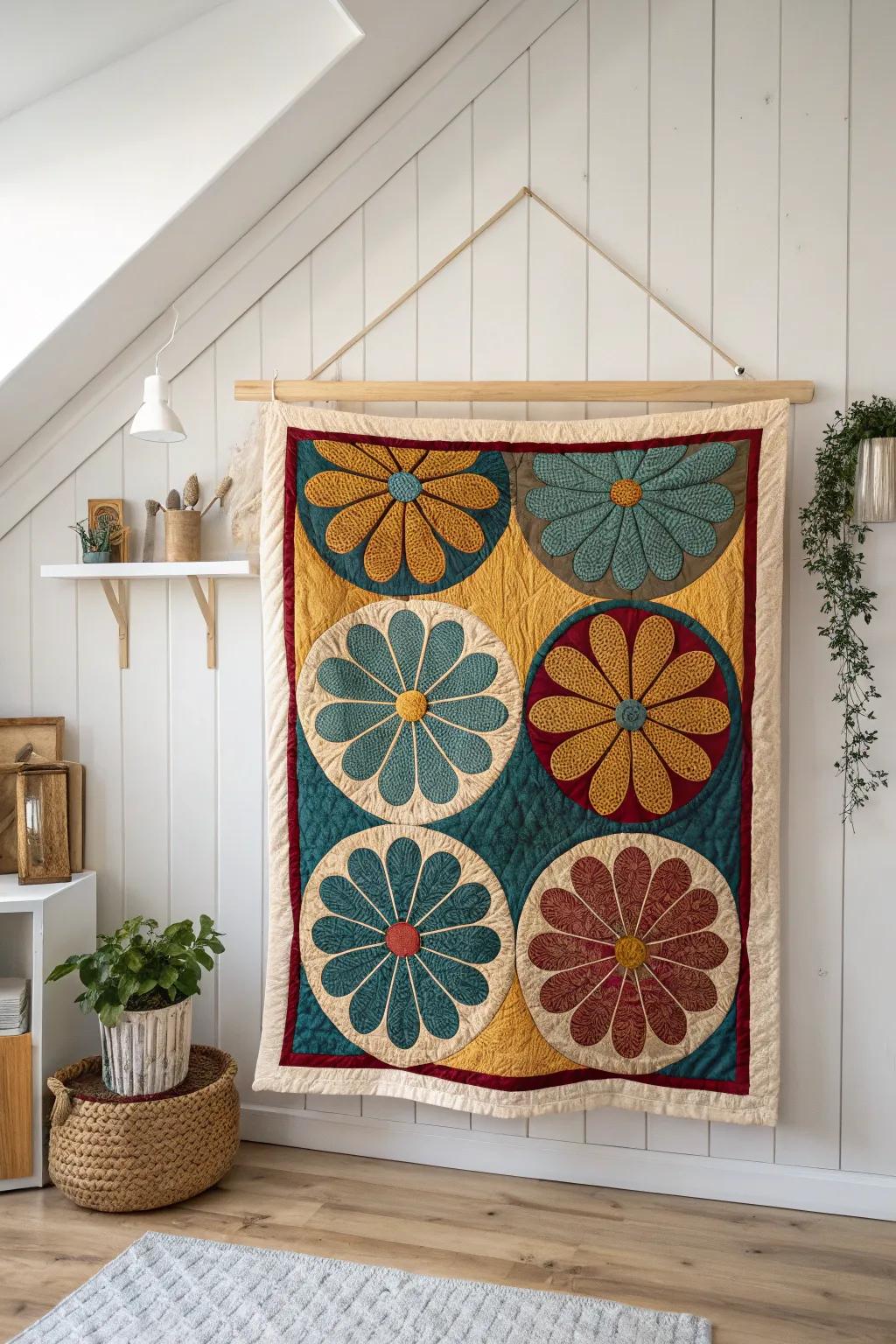 Embrace the art of quilting with a stunning Dresden plate design, where craftsmanship meets vibrant elegance.