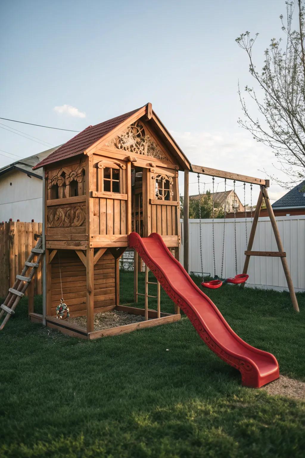 Transform your shed into a whimsical playhouse masterpiece.