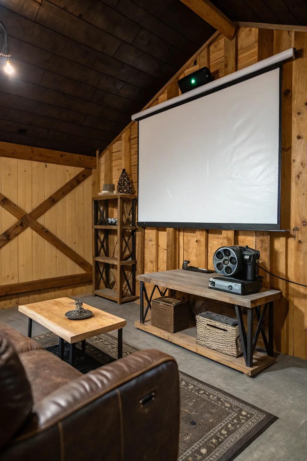 Transform your shed into the ultimate man cave with a budget-friendly projector screen for epic movie nights.