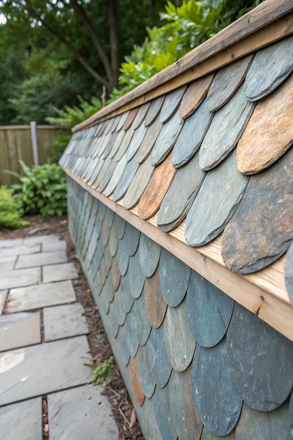 Elevate your shed's style with the timeless elegance of decorative slate tiles.