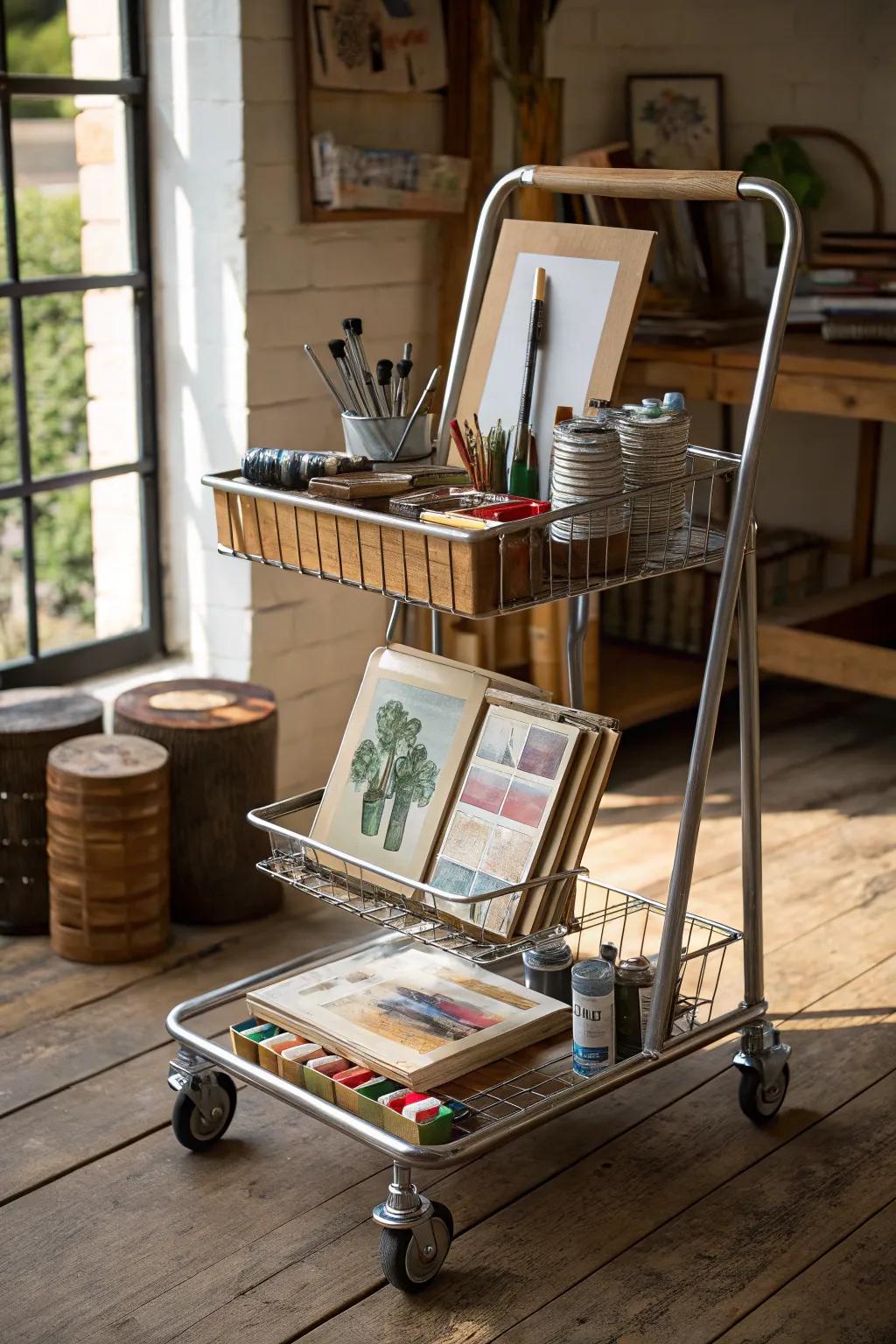 Unleash your creativity on wheels with this beautifully crafted mobile art station.
