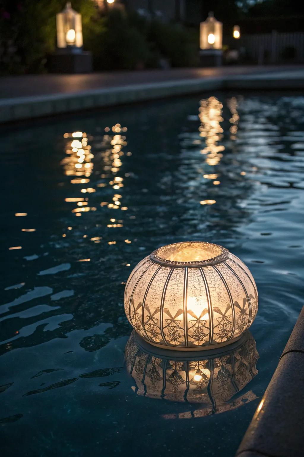 Illuminate your nighttime oasis with the elegance of floating solar pool lights.