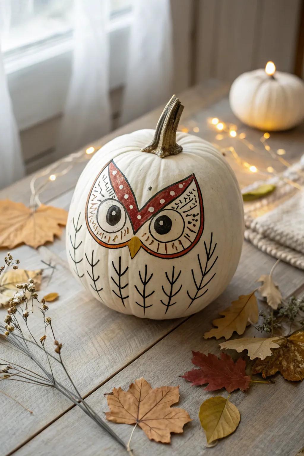 Transform your porch into a whimsical wonderland with this charming owl pumpkin design. 🎃🦉 #PumpkinPatchAnimals #MinimalistBoho