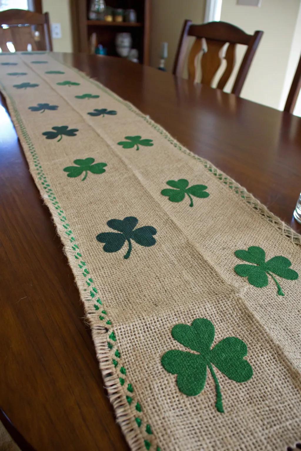 Clover and burlap bring rustic elegance to your table decor.