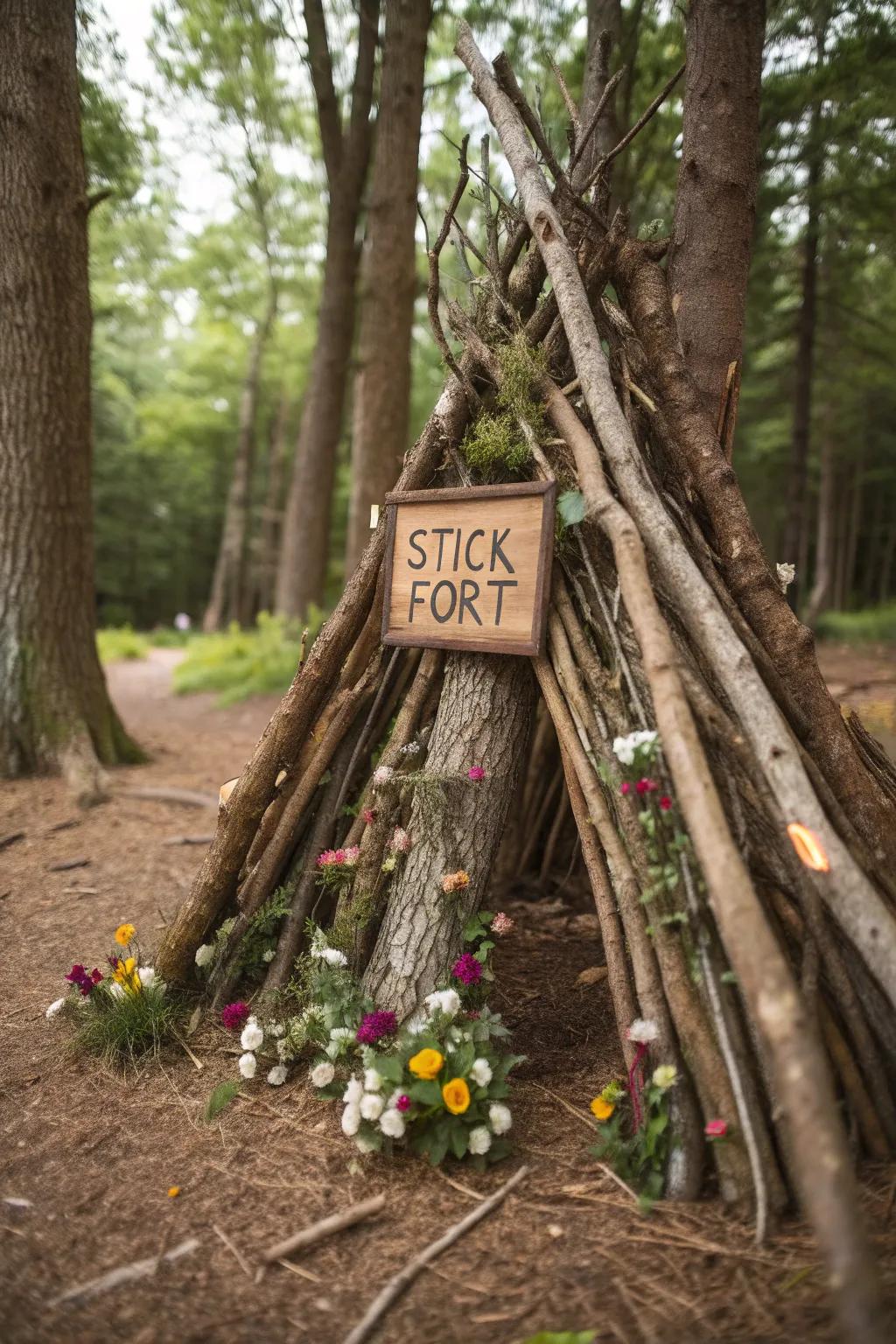 Discover the art of woodland craftsmanship with a personalized stick fort.