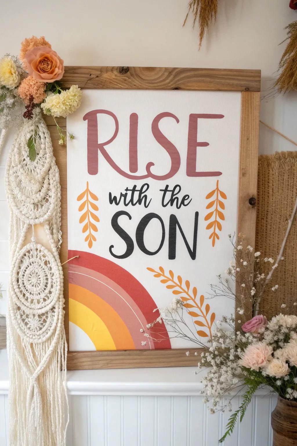 Embrace the dawn with 'Rise with the Son'—a blend of natural beauty and uplifting design.