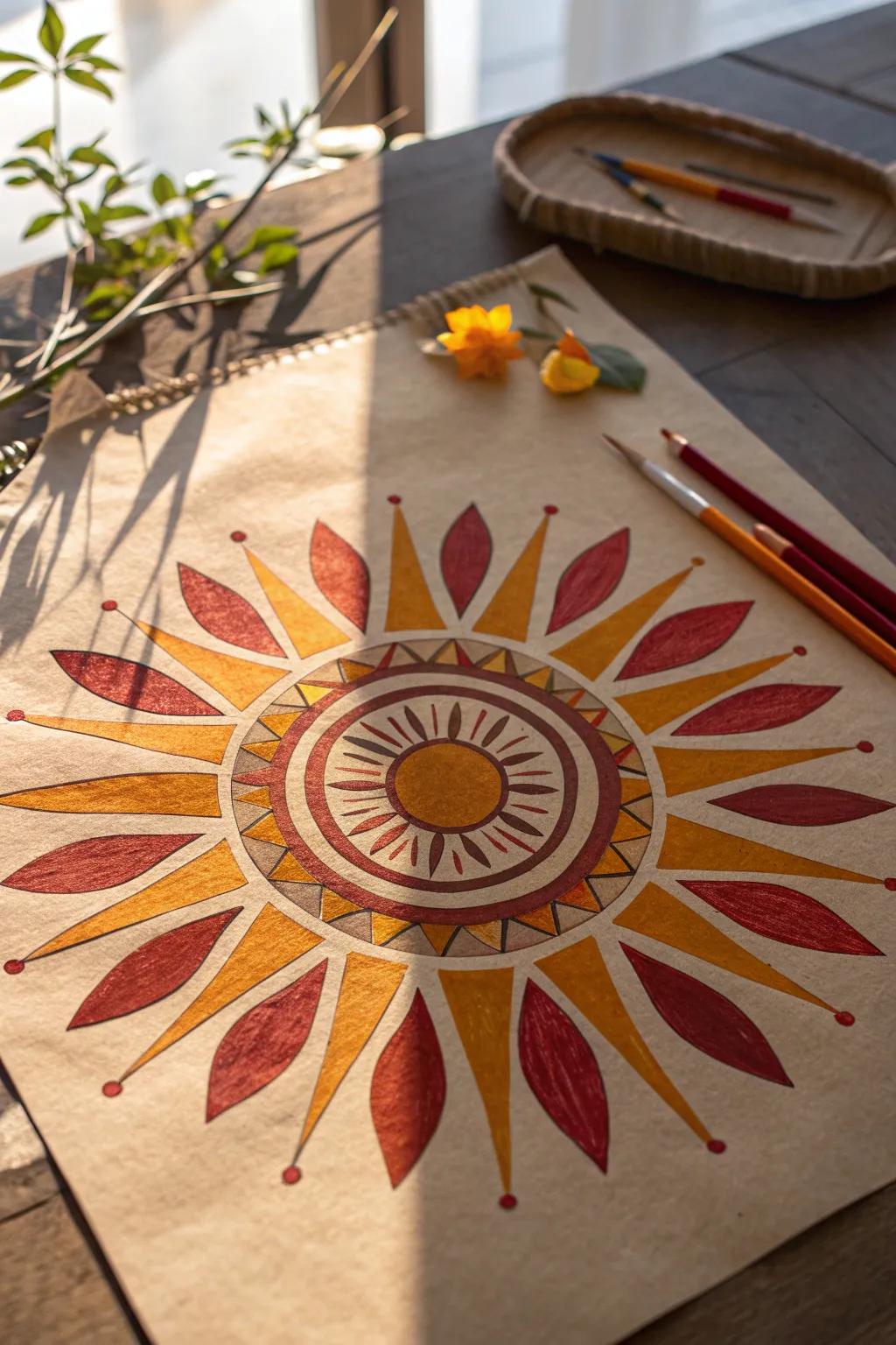 Embrace the warmth: A minimalist sun with bold, layered rays to brighten your inspiration.