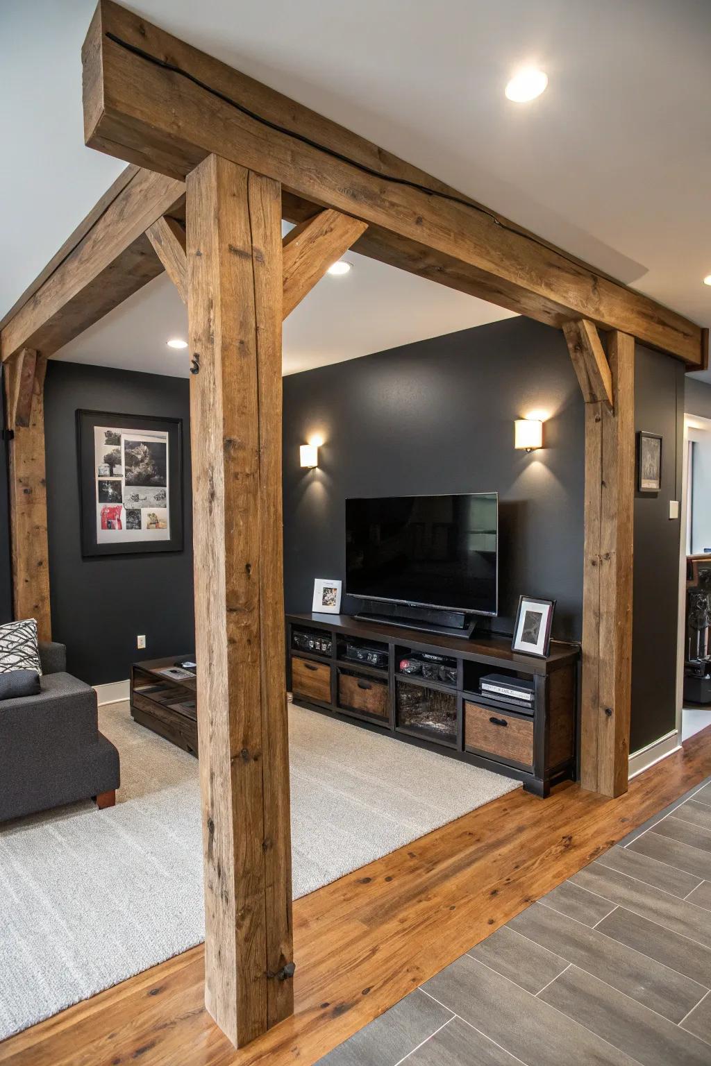 Elevate your entertainment space with the art of crafted beams.