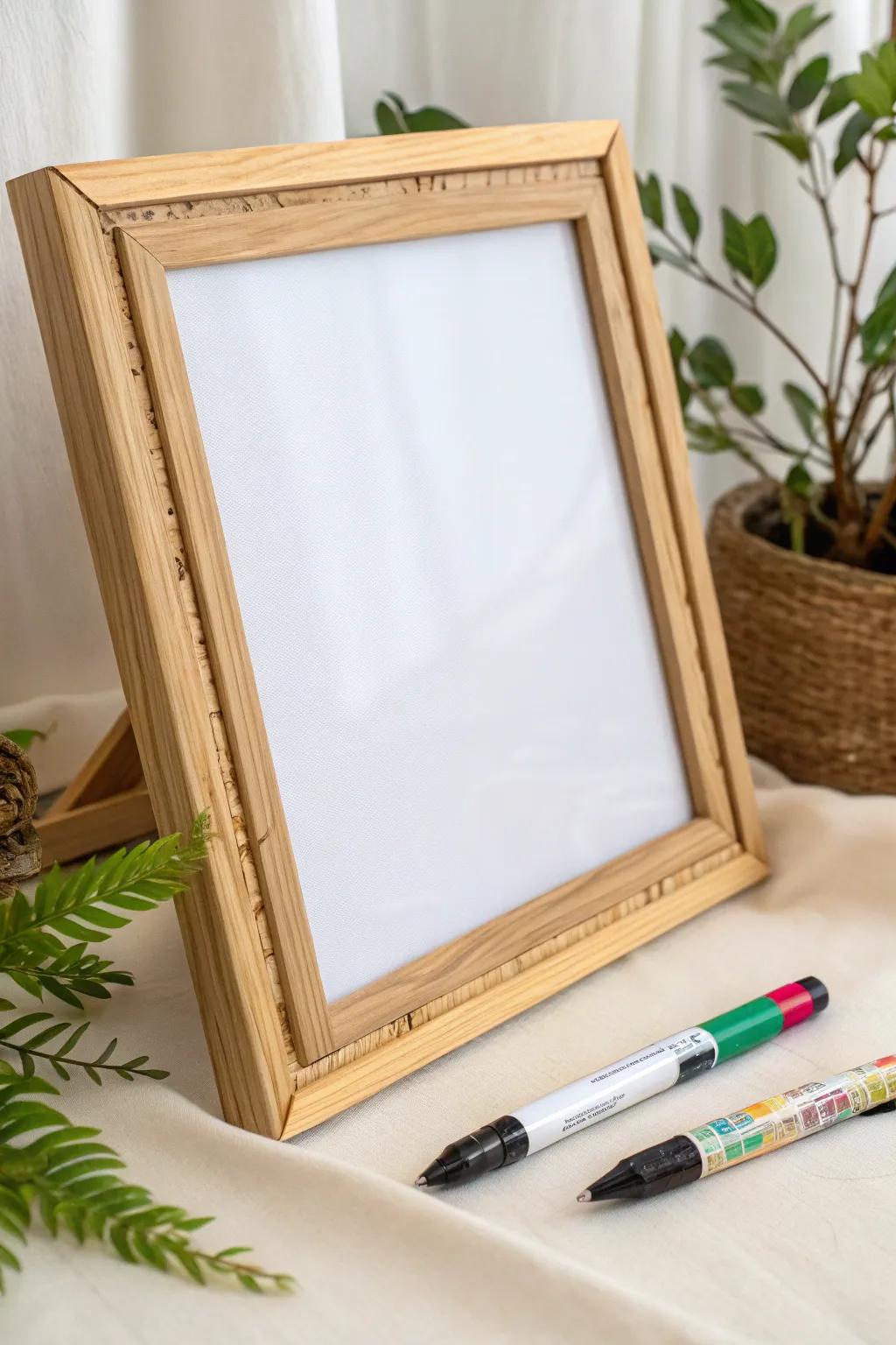 Transform your old frames into chic dry erase boards! Perfect for notes and doodles, with a touch of Scandinavian-Boho charm.