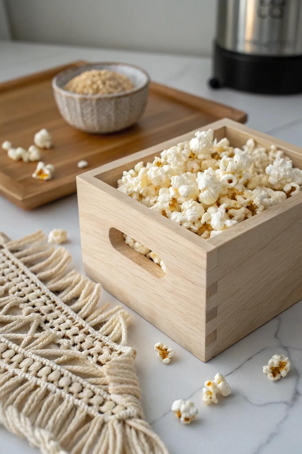 Popcorn delight: A sensory experience that marries taste with texture, perfect for a minimalist Thanksgiving celebration.