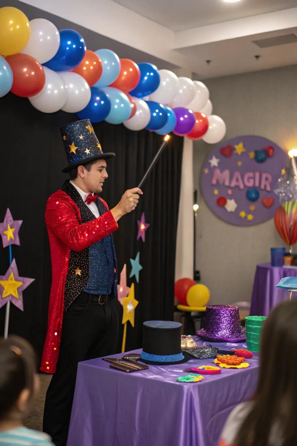 Magic-themed setup with enchanting tricks and props.
