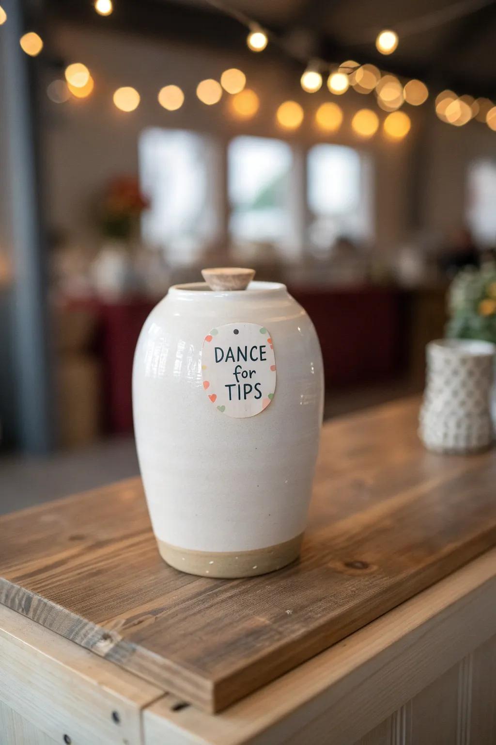 Add a little fun to your tips with this charming 'Dance for Tips' jar!